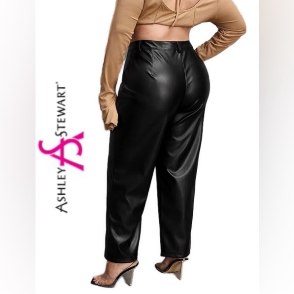 Ashley Stewart black faux leather high rise leggings women 26/28 retro Y2K
